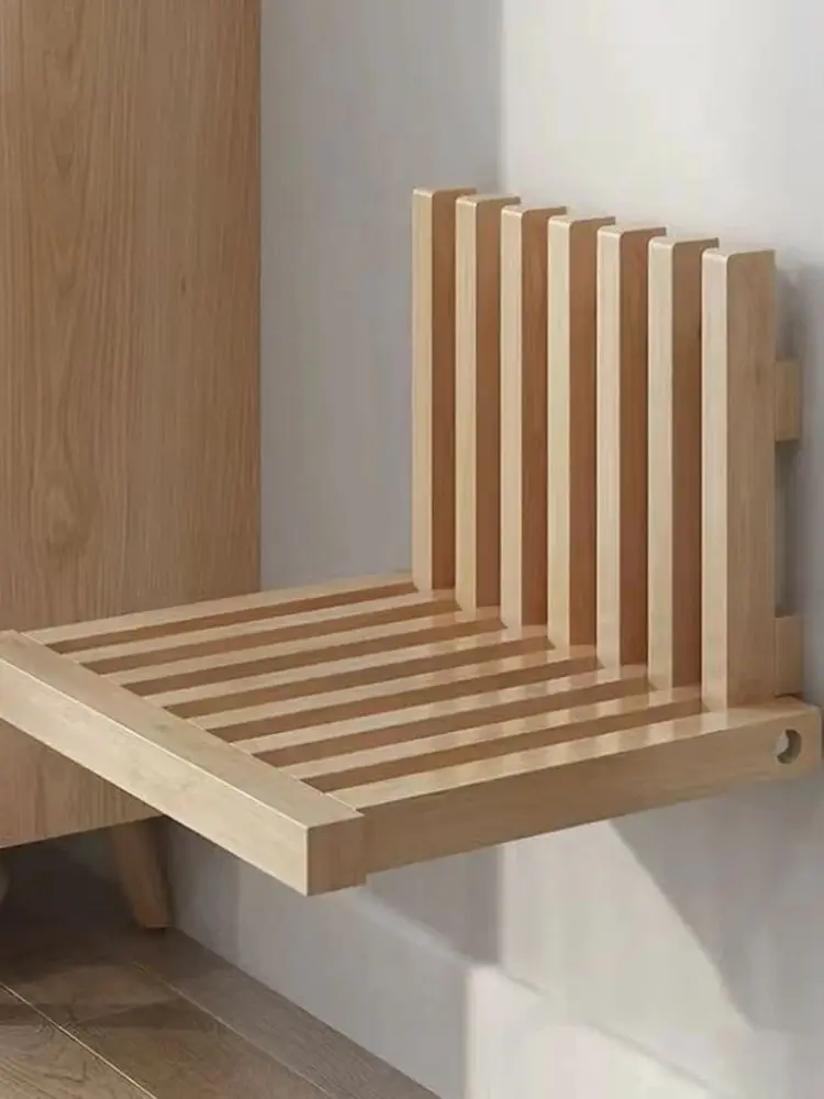 Wall-mounted Shoe Changing Stool Solid Wood Foldable Stool Saving Space Multi-functional Bedside Shelf For Entryway Living Room