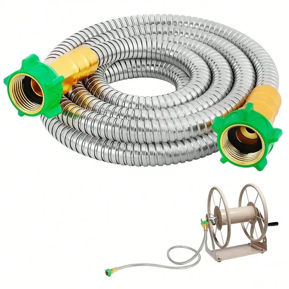 

To Female Leader Hose For Hoses Reel, 10ft Metal Leakproof Short Garden Hose Connector, Heavy Duty 304 Stainless Steel Flexible