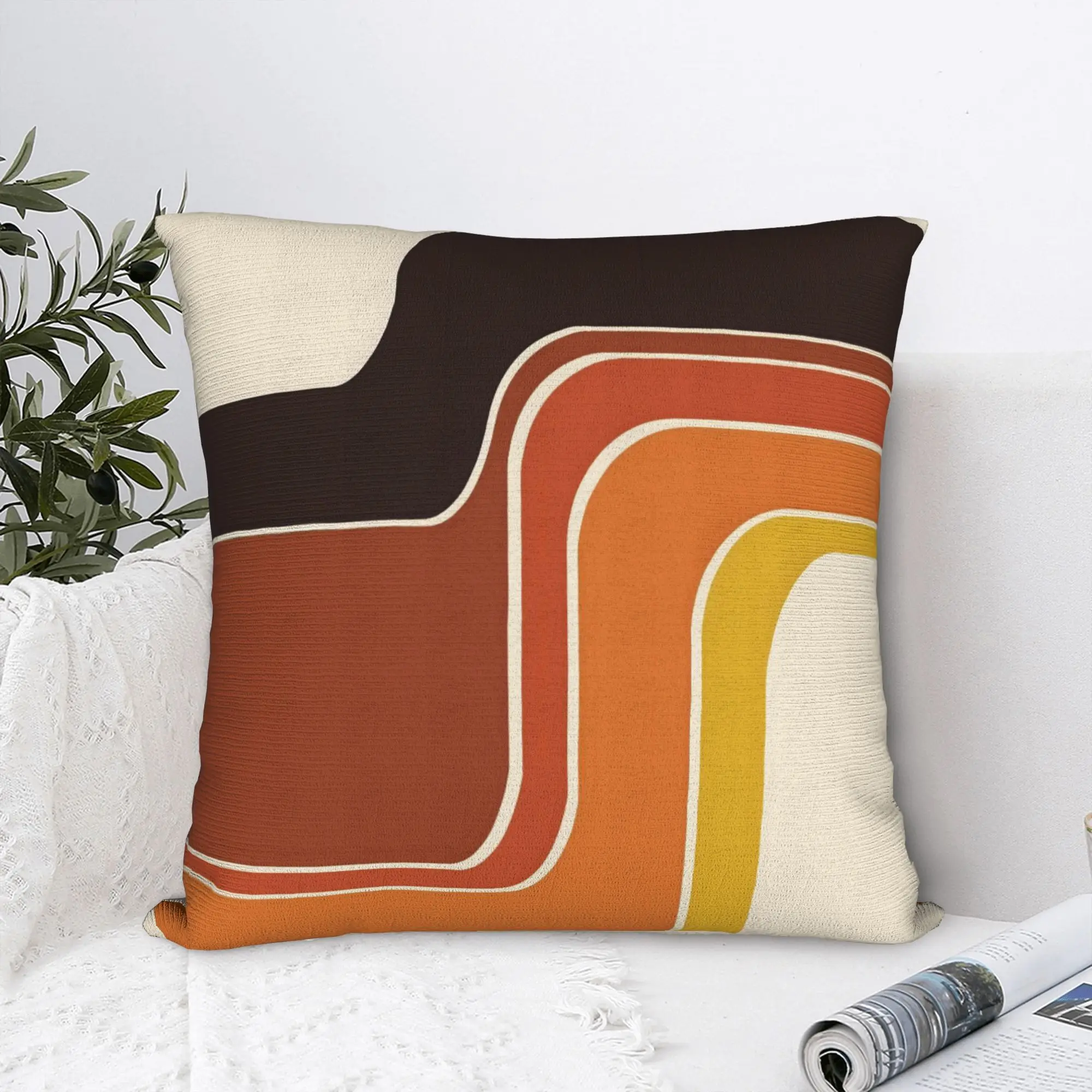 Retro Zig Zag Meets 1970S Orange New Chinese Style Living Room Sofa Cushions And Pillows Cover - Double Sided Print