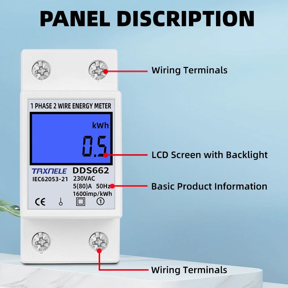 مرحلة واحدة اثنين سلك LCD شاشة ديجيتال Wattmeter استهلاك الطاقة الطاقة عداد كهربائي كيلوواط ساعة التيار المتناوب 230 فولت 50 هرتز الكهربائية Din السكك الحديدية