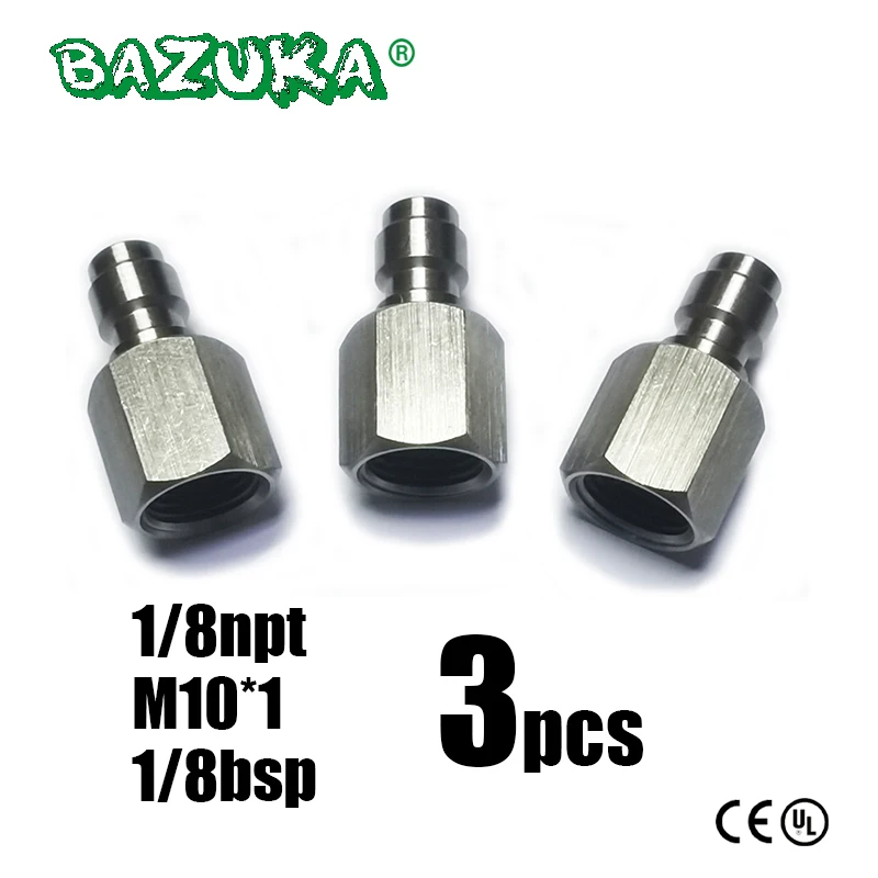 3pcs Quick Disconnect Charging Adaptor 8mm Male Pulg Coupler Connector Stainless Steel M10*1 1/8BSPP 1/8NPT