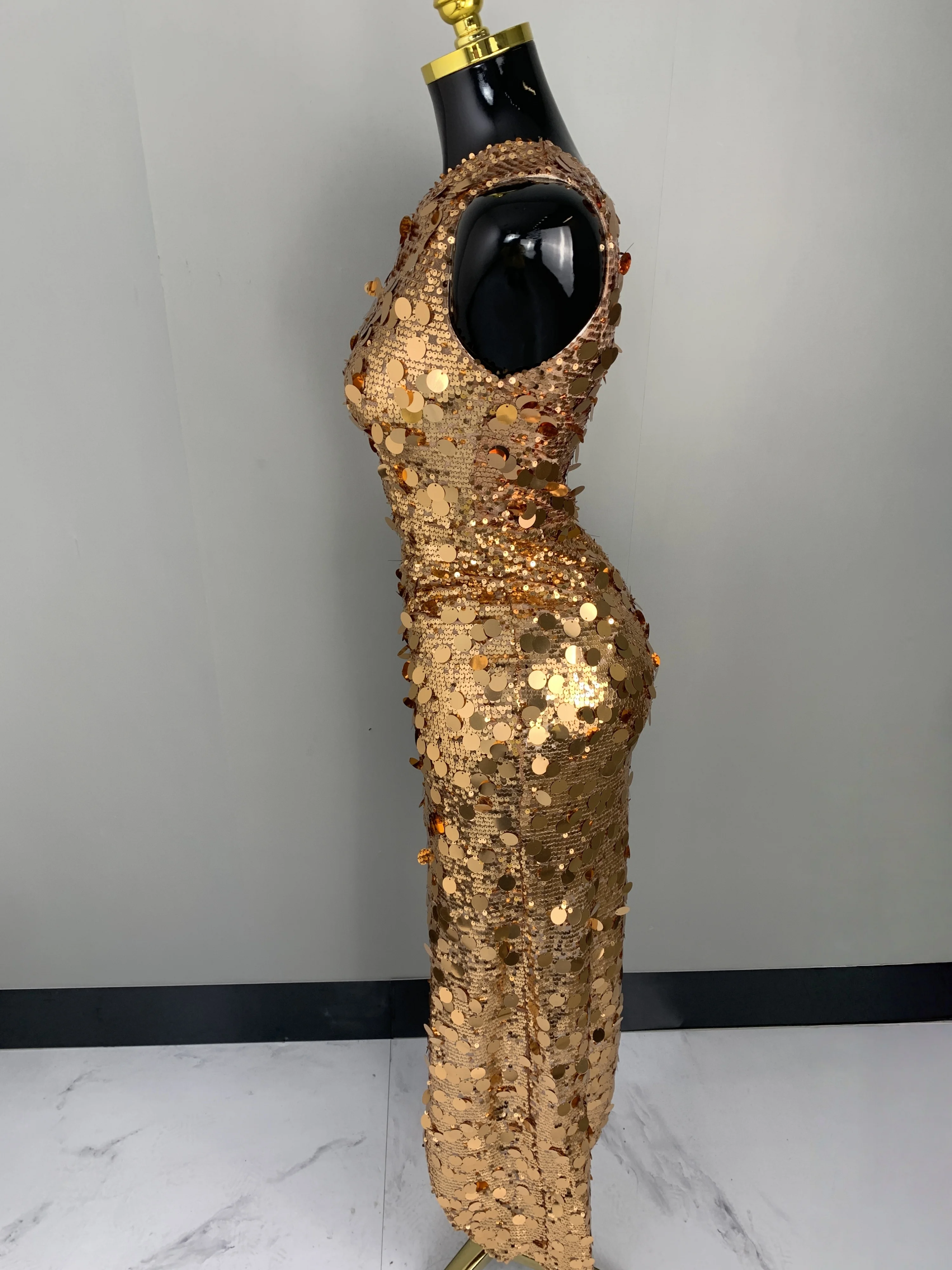 Women Gold One Shoulder Slant Shoulder Sparkly Sequin Asymmetric Hem Maxi Long Dress Elegant Cocktail Prom Bridesmaid Dresses