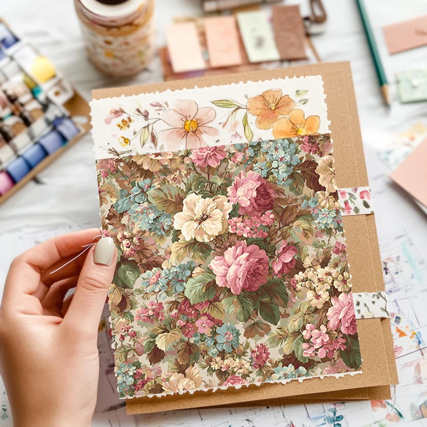 Paquete de 36 hojas de papel para álbum de recortes de 6 "x 6": estampados florales dibujados a mano para álbumes de recortes, origami, diario basura y bricolaje de tarjetas.