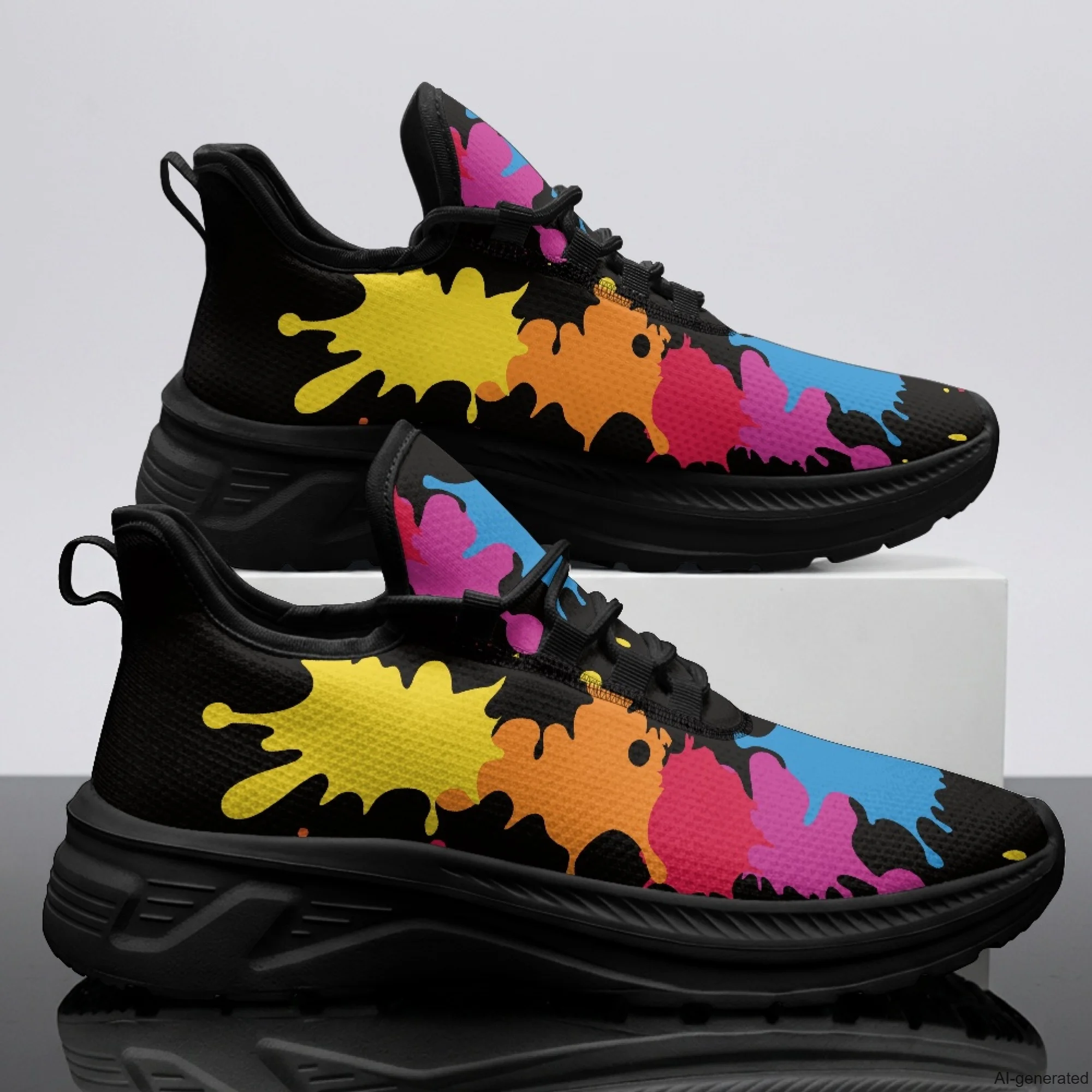 XIXIRIMIDO Womens Walking Shoes Splashed ink Print Football Sneakers Mens Gym Sports Casual Fashion Shoes Trainers Shoes 35-48