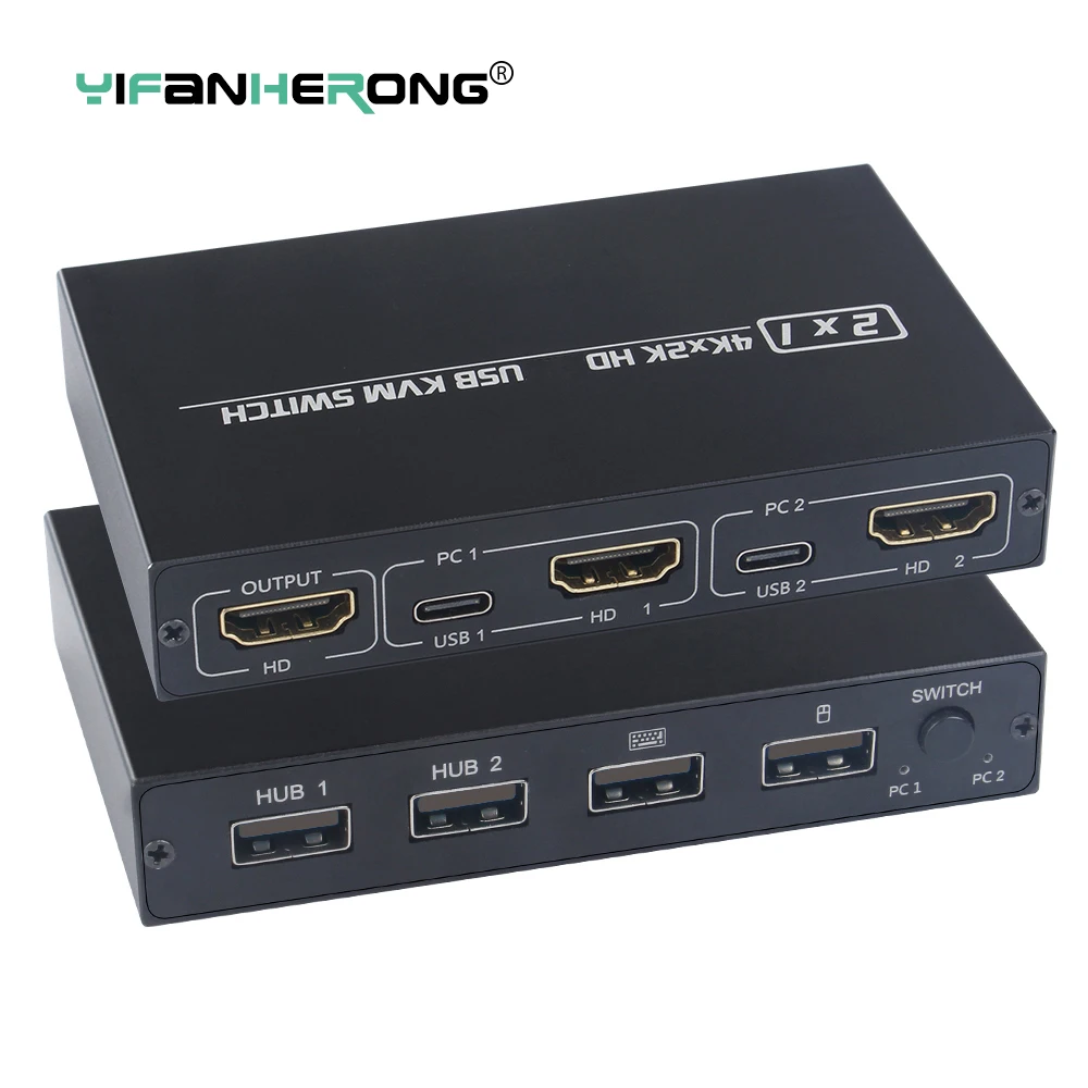 Conmutador KVM 2 en 1 4K compatible con HDMI, interruptor USB compatible con HD 2 Host Share 1 Monitor/teclado, ratón, conjunto de pantalla de vídeo de impresora