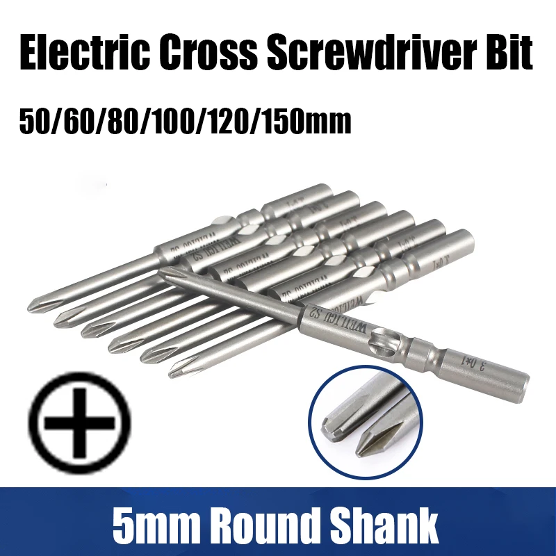 

50/60/80/100/120/150mm 801 Electric Cross Screwdriver Bits Set 5mm Round Shank Magnetic Impact Phillips Batch Head PH00/0/1/2