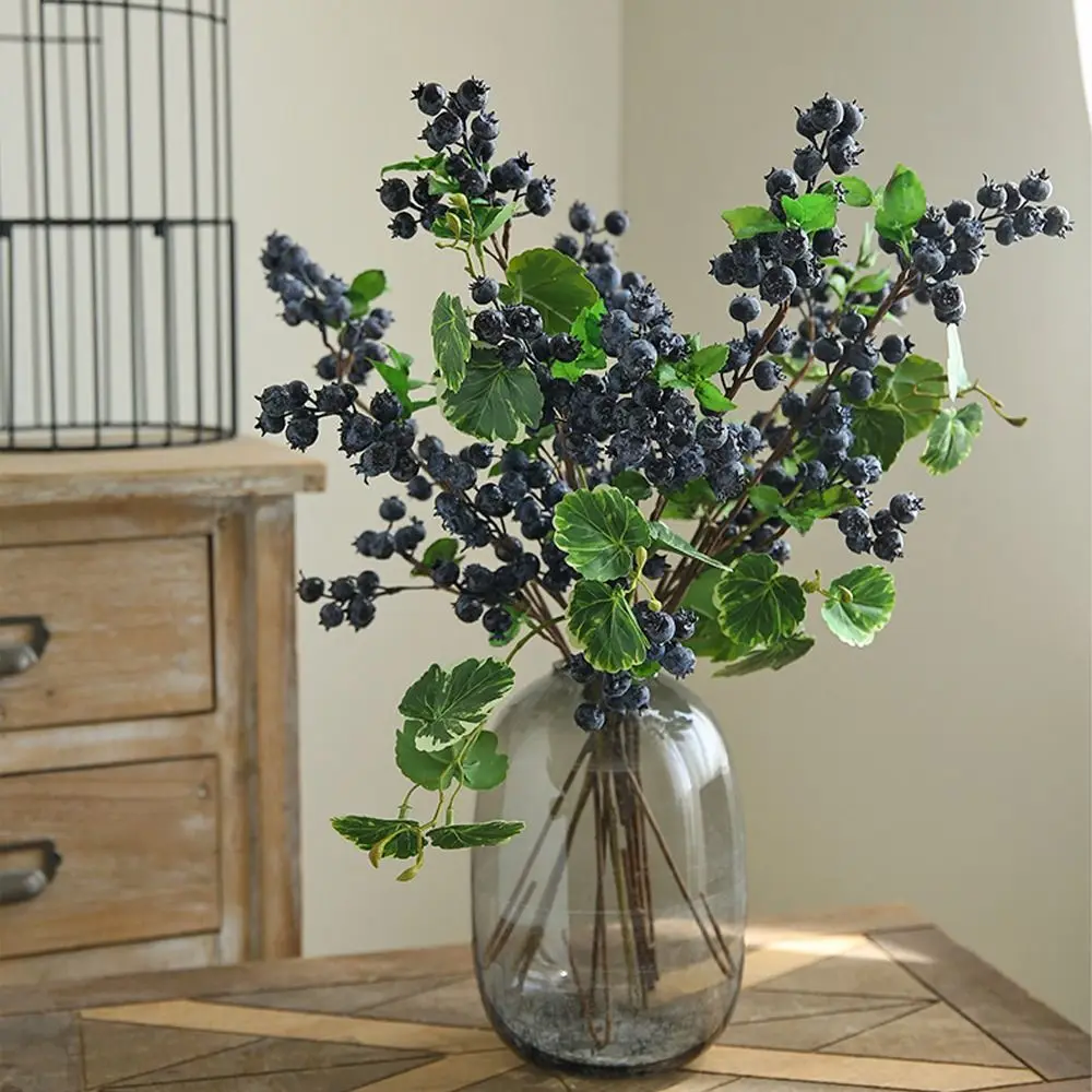 Plástico natal mirtilo ramos de frutas realista elegante simulação espuma vermelho berry artesanal plantas falsas