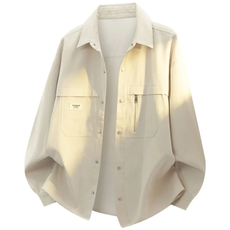 Men's Casual Button Down Shirt Jacket with Zipper Pocket Oversized Long Sleeve Lightweight Shacket for Daily Wear