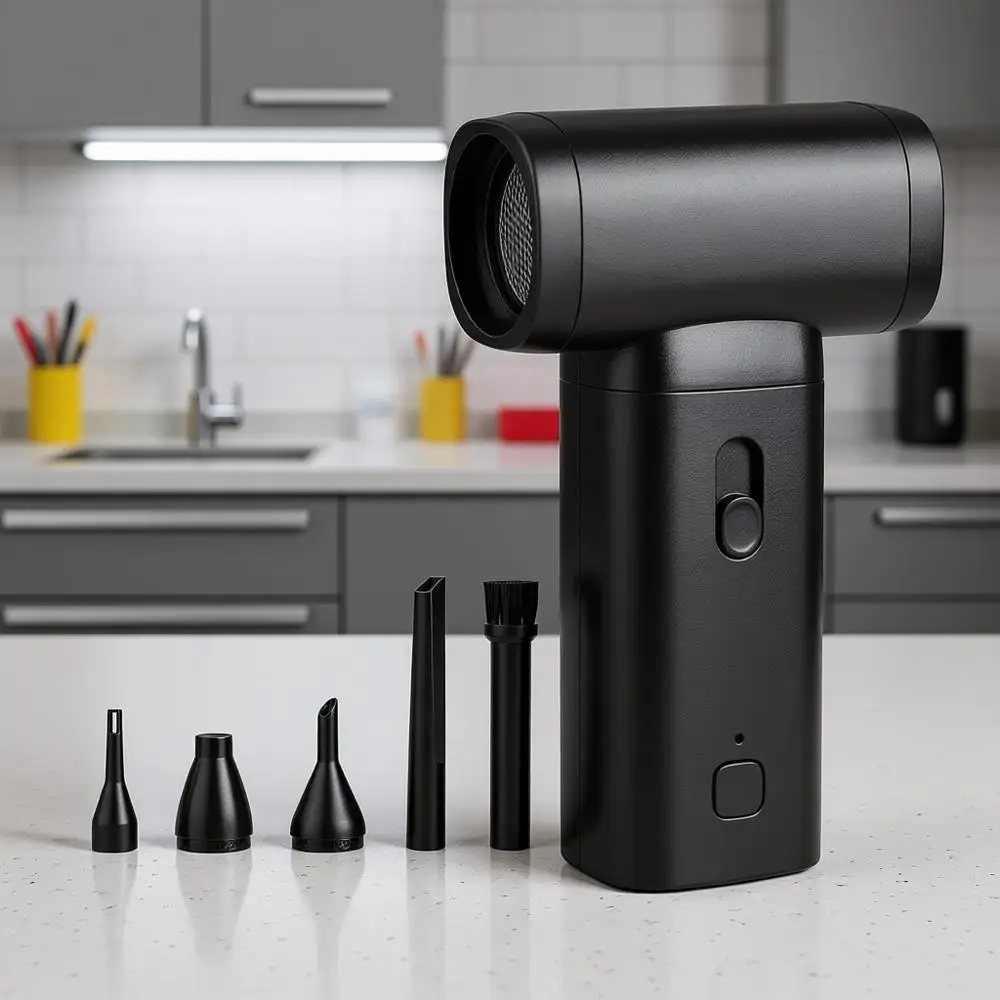 

Беспроводной воздуходув 100000 об/мин с щеткой, перезаряжаемый, с регулируемой мощностью, для компьютера, клавиатуры, дома, улицы и автомобиля