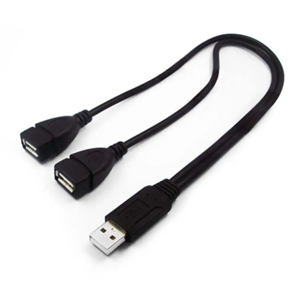 Black Portable Power Cord Power Adapter Dual Female USB2.0 USB Extension Y Cable Data Cables Y Splitter