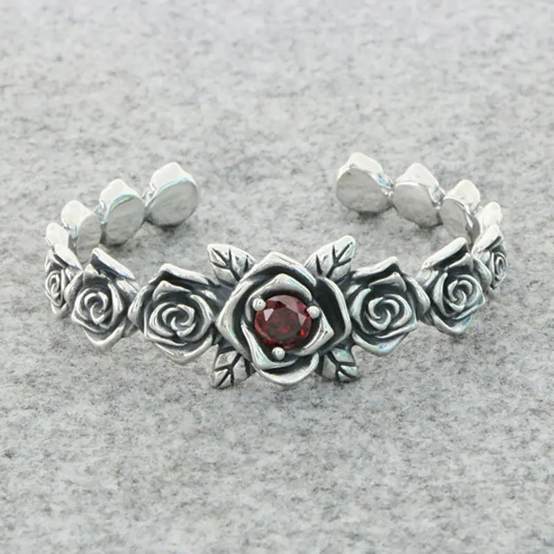 

S925 Sterling Silver Open Thorn Rose Bracelet Female Heavy industry, high-end, niche design, light luxury, retro bracelet