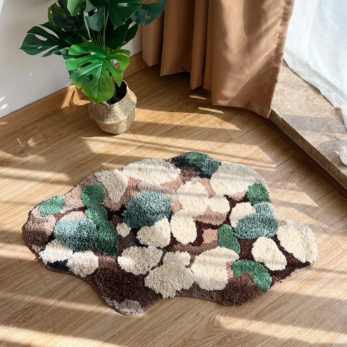 Irregular Tufted Moss Forest Bedroom Rug Green Plant Forest Door Bedside Mat Fluffy Foot Carpet Floor Safety Pad Home Room Decor