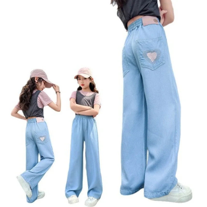 الفتيات الصيف الحب المطرزة الدينيم السراويل الضوء الأزرق صغار الصيف السراويل الجديدة للأطفال السراويل المضادة للبعوض