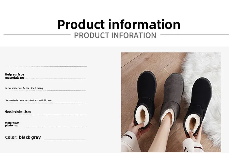 2026 Schneestiefel Winter Warme Modische Rutschfeste Schuhe Dicke Pelz-Plattform Flache Kurze Stiefel-Sneaker – Detail 3