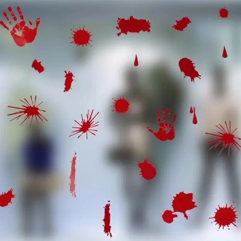 Halloween Horrific Blood Hand Foot Wall Sticker Window Glass Sticker Home Living Room Bedroom Halloween Costume Party Sticker