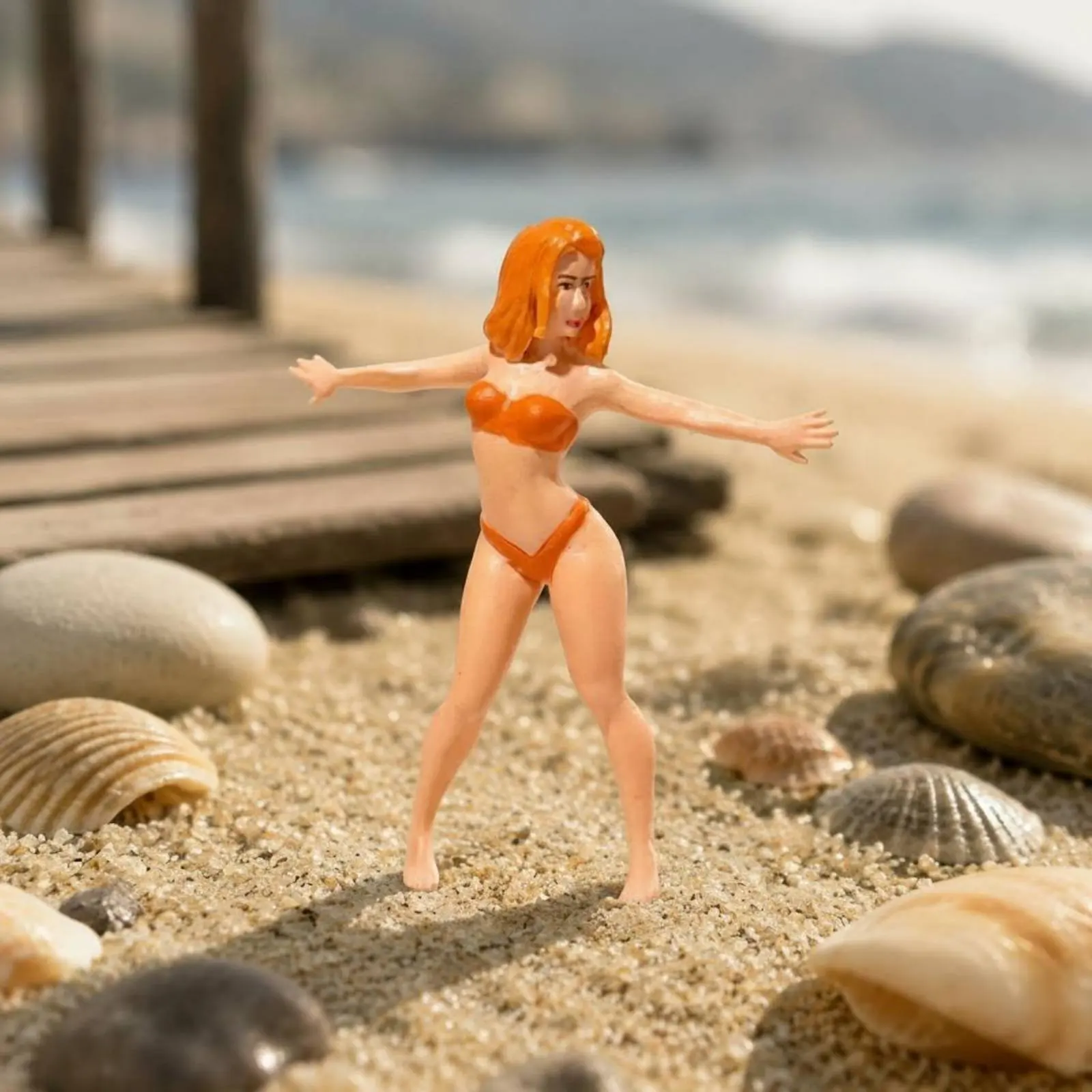 7 Pieces Bikini Beach Woman Hand-Painted Beach Girl Miniature 1:64 Female Figure Set 3D Printed 1/64 Scale Resin Figure
