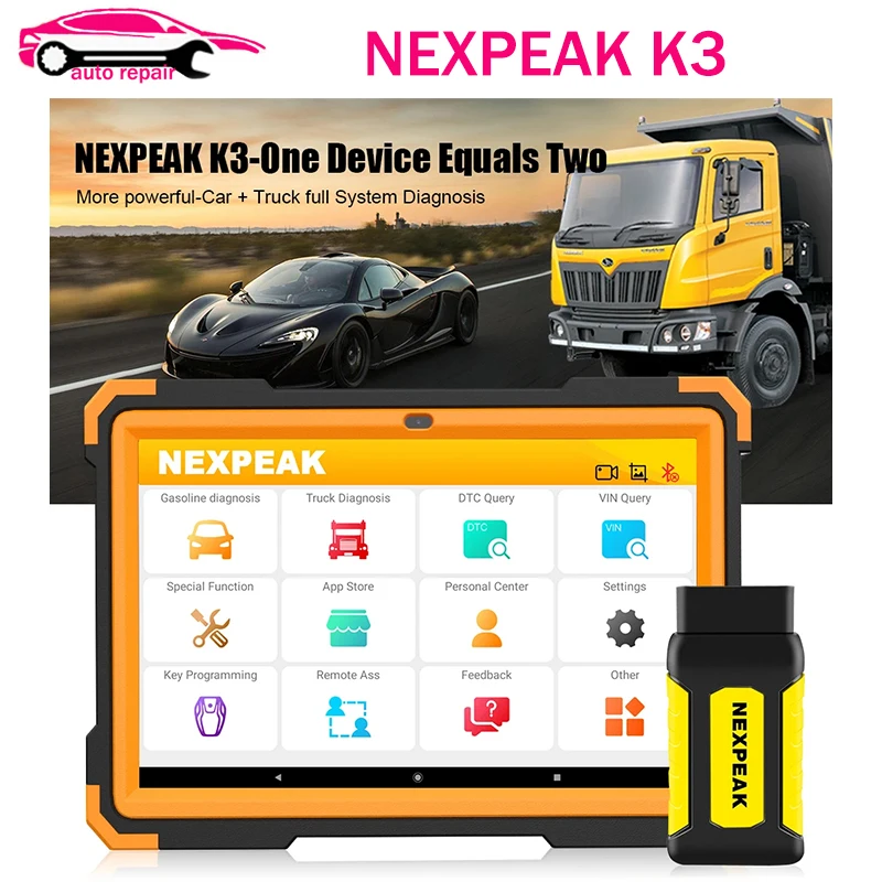 

NEXPEAK K3 Pro OBD2 For Heavy Duty Truck OBD2 Scanner Odo-meter Adjustment All System Car Diagnostic Tool 18 Special Functions