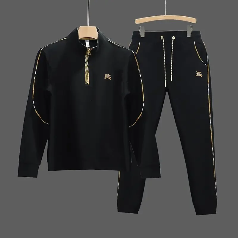 Autumn new men's casual suit stand-up collar half zipper war horse high-end trend simple pullover jacket top pants