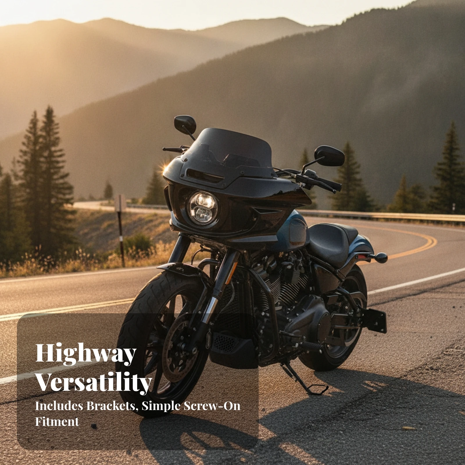 Headlight Fairing Aftermarket Motorcycle Fairing with Windshield Headlight Cowl with Mounting Bracket Glossy Black Low-Profile