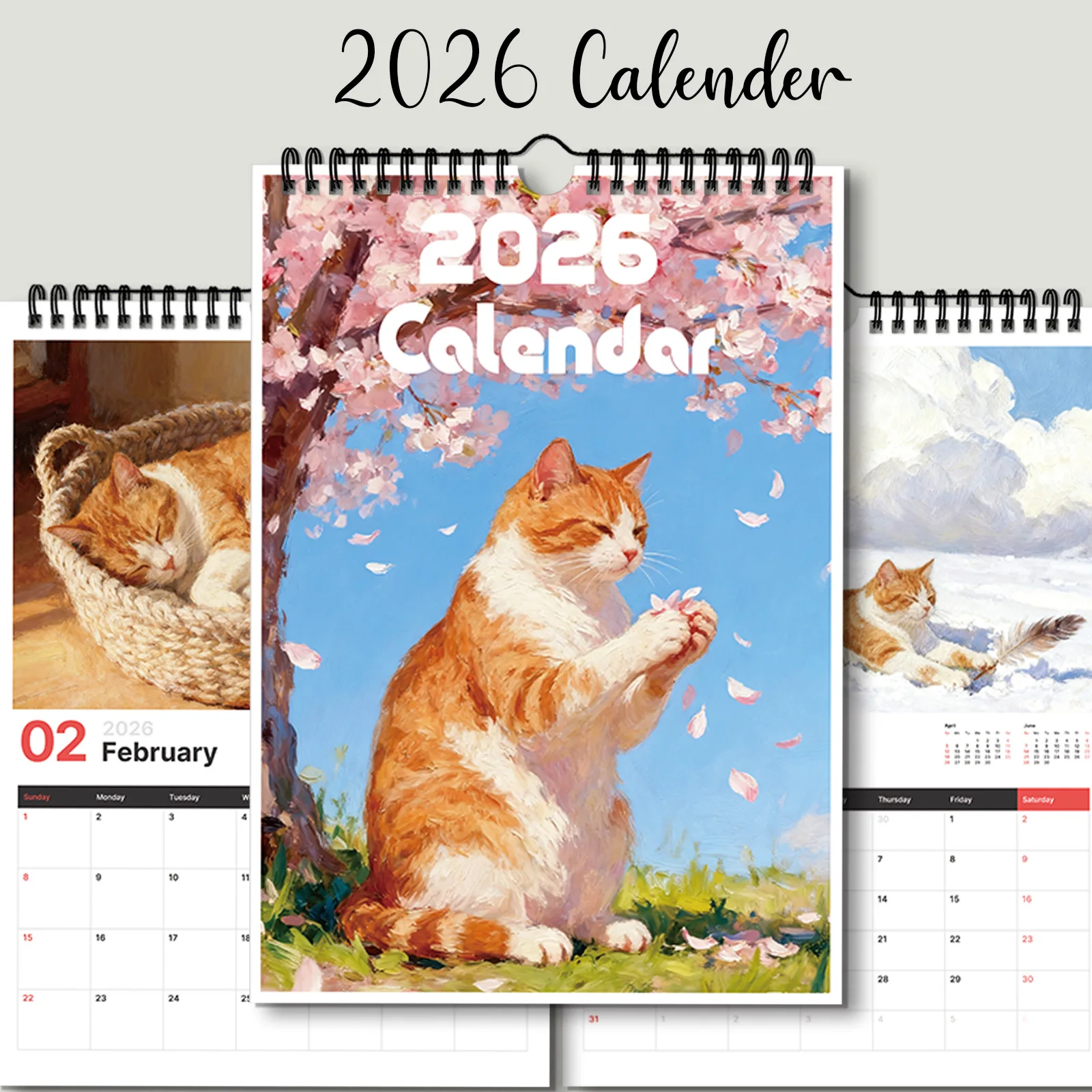 Calendario a tema gatto arancione 2026 da 1 pezzo, adatto per display da parete e visualizzazione delle date, perfetto per gli amanti dei gatti, un bel regalo a tema animali domestici