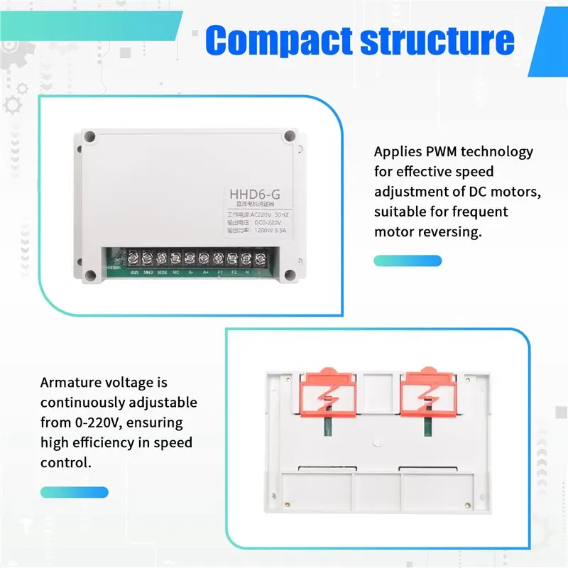 

AA84 HHD6-G PWM Motor Speed Controller Input AC220V Output DC 0-220V 1200W -10- +65C Adjustable Electrical Supplies Module