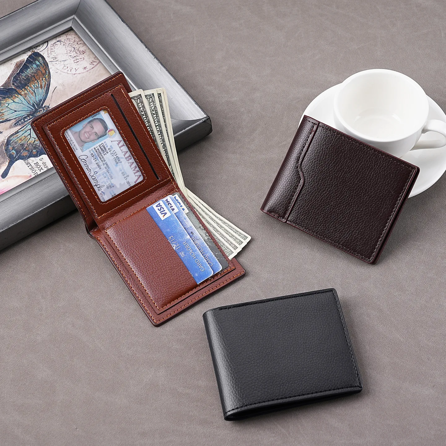 

Кошелек для монет, мужской короткий кошелек, двойной кошелек, тонкий кошелек из искусственной кожи для кармана, подарки для повседневного использования