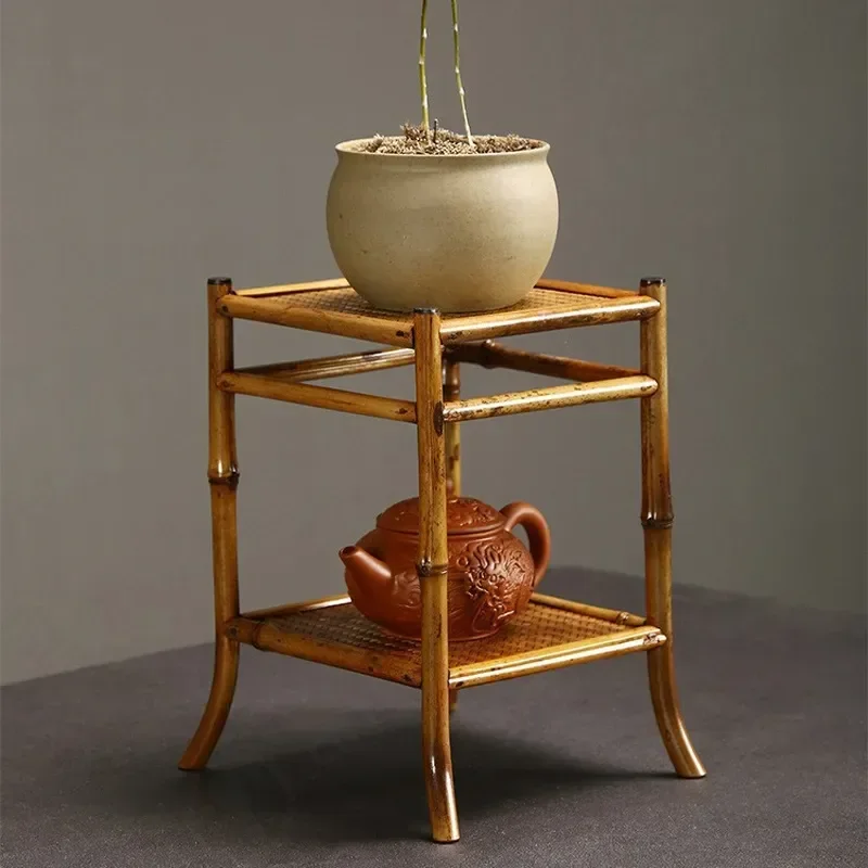 Pure Handmade Tenon Mortise Structure Old Merlot Bamboo Bonsai Shelf Retro Chinese Style Bamboo Orchid Flower Stand