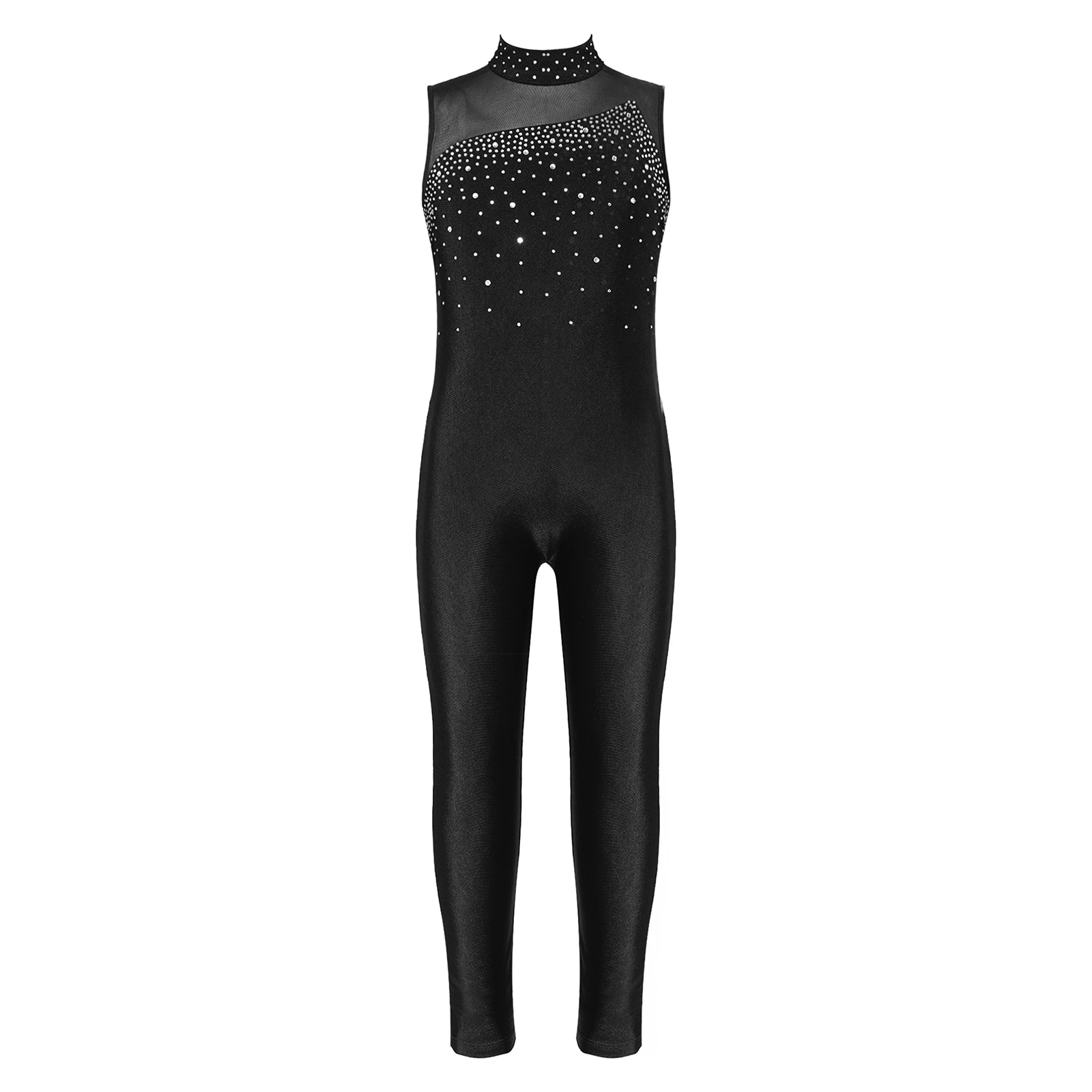 Kids Sleeveless Rhinestone Ballet Leotards Bodysuit Gymnastics Jumpsuit For Girls Children Figure Ice Skating Jumpsuits Unitard