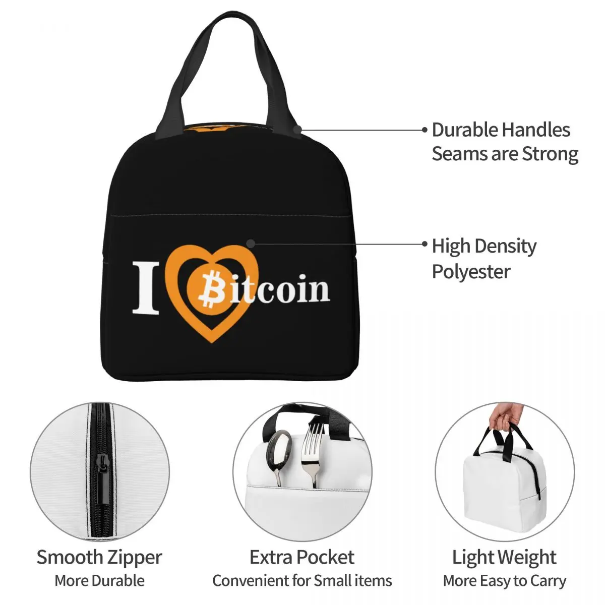 Eu amo Bitcoin isolamento lancheira, Bento Pack, Meal Pack, bolsa