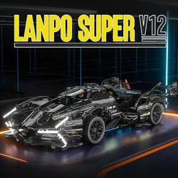 RC Tech Racer 1:14DIY Roadster building block assembly Block car toy birthday gift Black V12 Block Roadster Black V12 Block Road