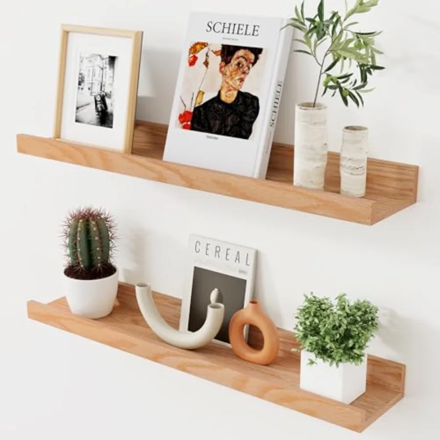 

Oak Picture Ledge Shelf 24 Inch Floating Shelves Set of 2 Solid Oak Wood Wall Shelves with Lip Wall Decor Storage for Bedroom L