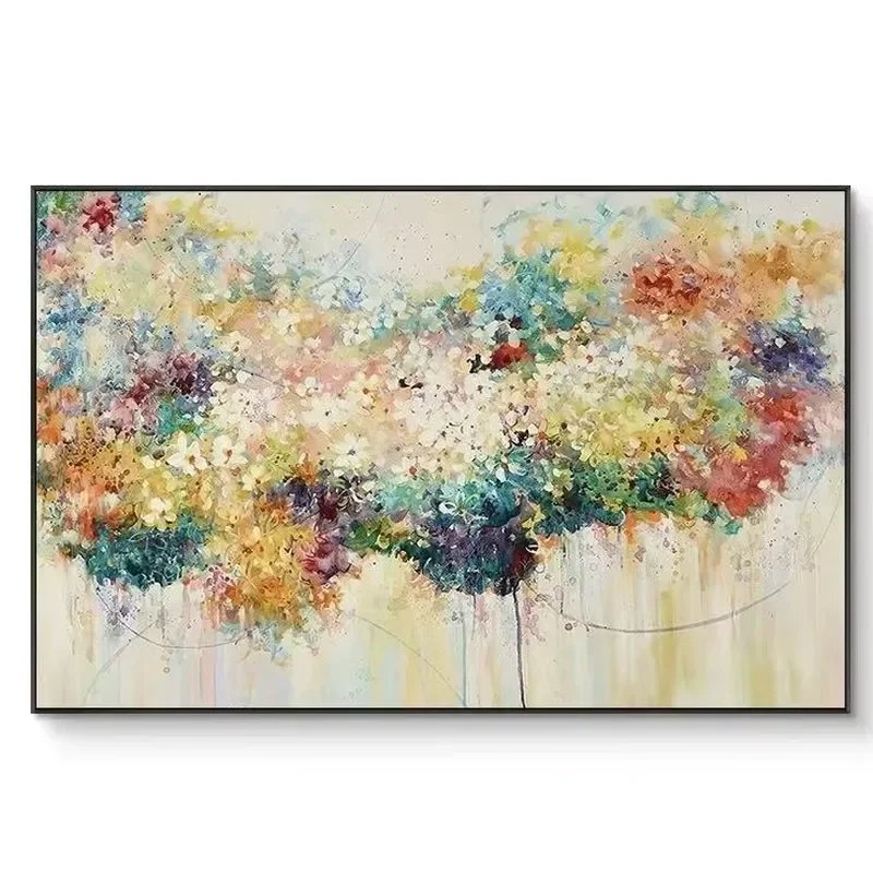 Pintura Acrílica Texturizada 3D Contemporânea Grande, Arte de Parede Abstrata Moderna Feita à Mão com Flores, Decoração para Casa