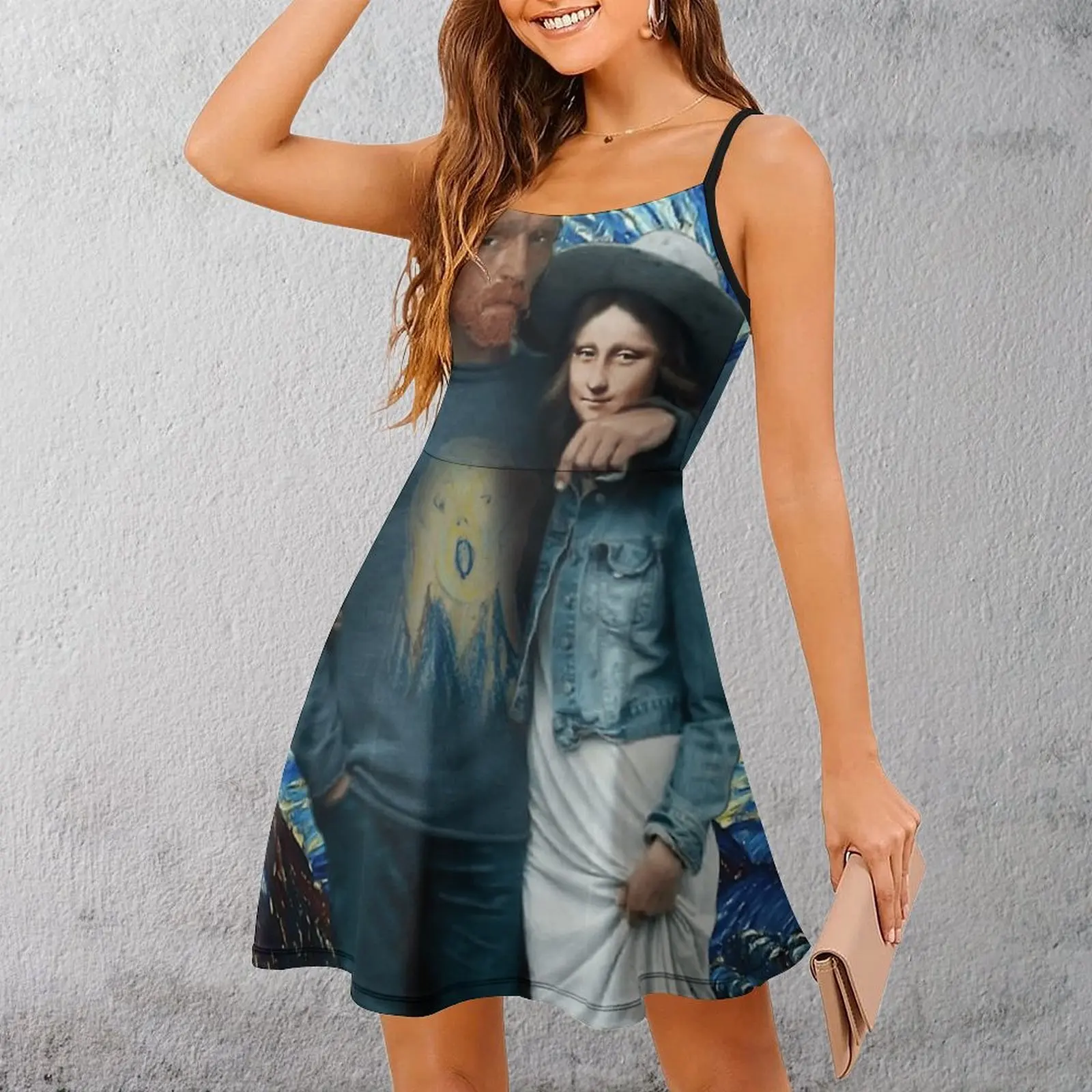 Vestido exótico de arte abstracto de Van Gogh con Mona Lisa para mujer, ropa divertida con gráfico de Humor para fiestas gráficas