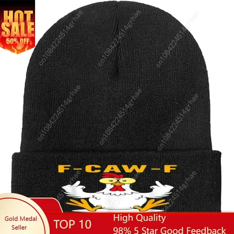 

F-CAW-F Chicken Funny Quote Rooster Humor Knitted hat Modern Stylish Comfortable for Daily Wear Black