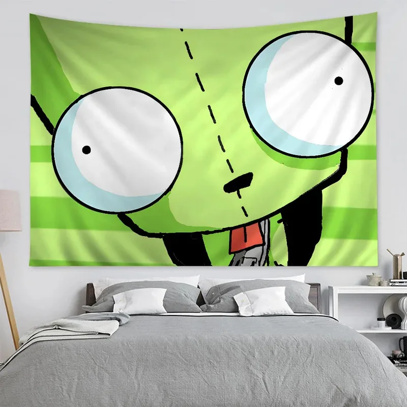 VIKAMA Invader Zim Tapestry Alien GIR Tarot Card Wall Hanging Cartoon Hippie Wall Art Game Room Dorm Home Decor