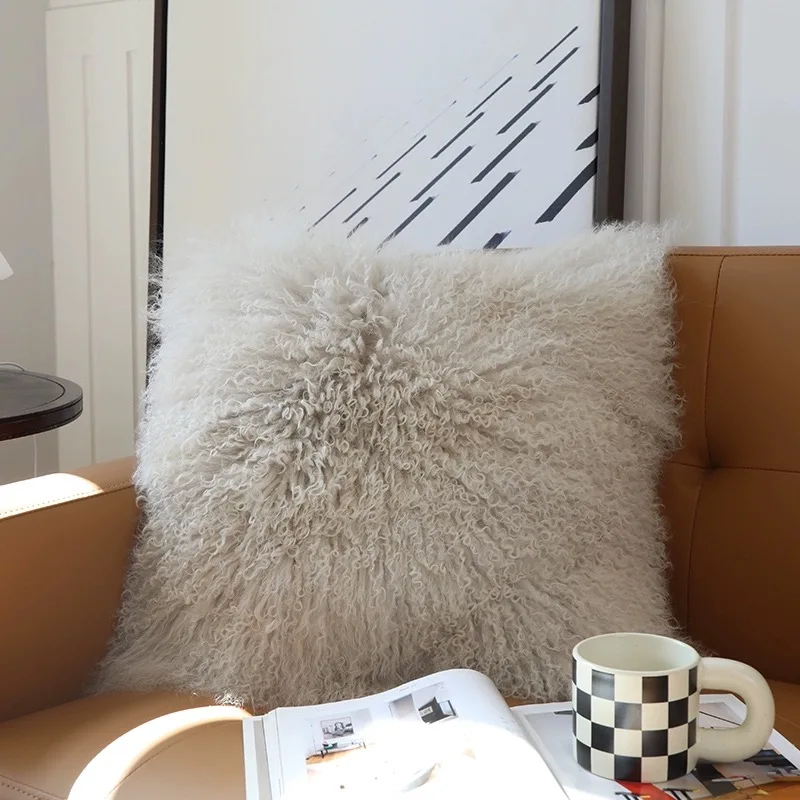 

Free Shipping CX-D-04 Super Soft Plush Cushion Cover Mongolian Lamb Fur Pillow Cover