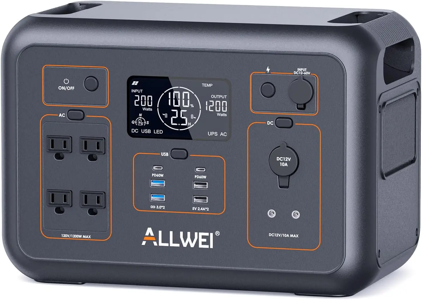 

ALLWEI LiFePO4 Portable Power Station 1200W(Surge 2400W), Fast Charge in 1.5Hrs, 1008Wh Solar Generator with 4 * 120V AC Outlets