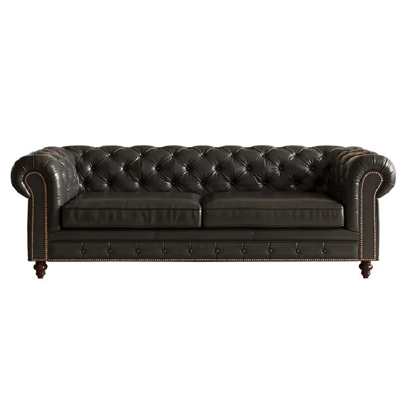 

Small apartment living room three-person sofa antique oil leather black