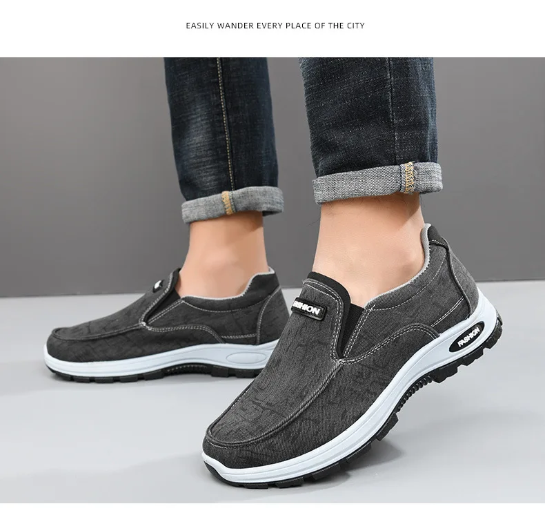 Herren-Schuhe aus Stoff, zum Hineinschlüpfen, atmungsaktive Canvas-Slipper, mit dicker, rutschfester Sohle, bequeme Freizeitschuhe für den täglichen Gebrauch, für Arbeit und Outdoor-Aktivitäten. – Detail 14