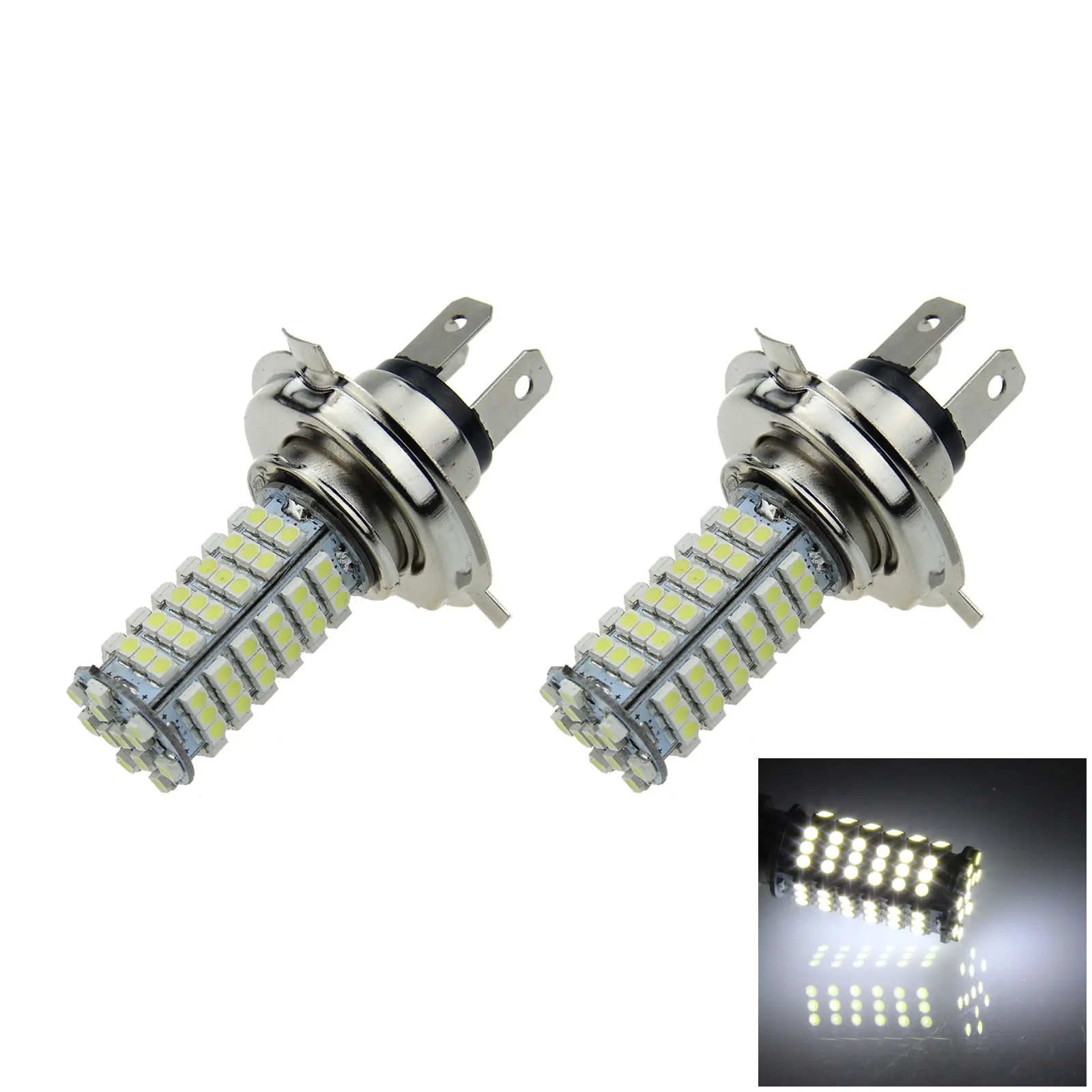 2x White AUTO H4 Head Lamp Front Light 102 Emitters 1210 SMD LED DIN49642T7 H105-W