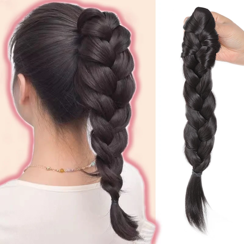 Wig braid ponytail clip on girl's high ponytail braid wig synthetic wig is fashionable and natural for daily outing parties