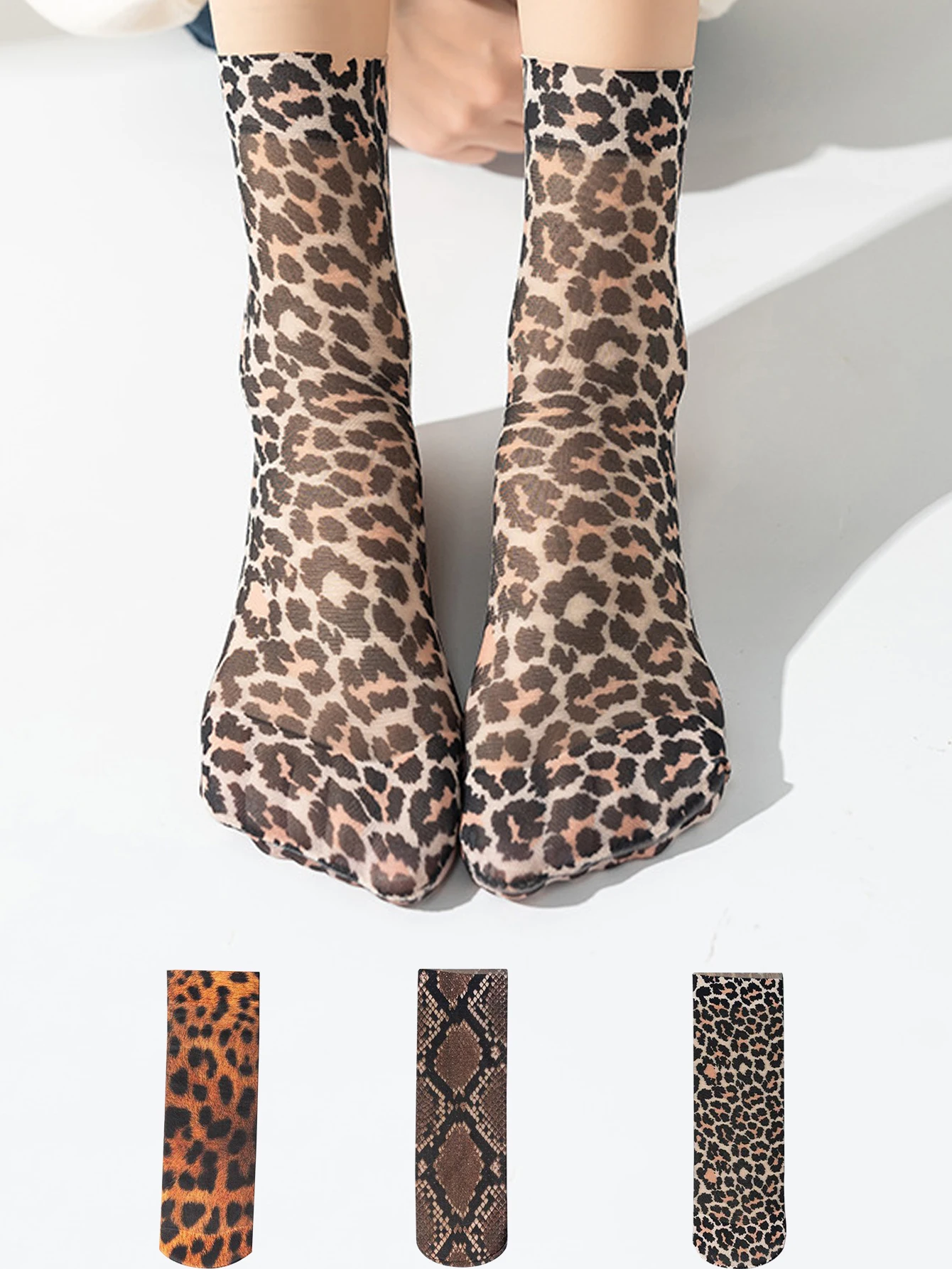 

Leopard Print Elastic Short Socks Sexy Girl Summer Breathable Silk Soc Durable & Soft, Elevate Your Style & Comfort