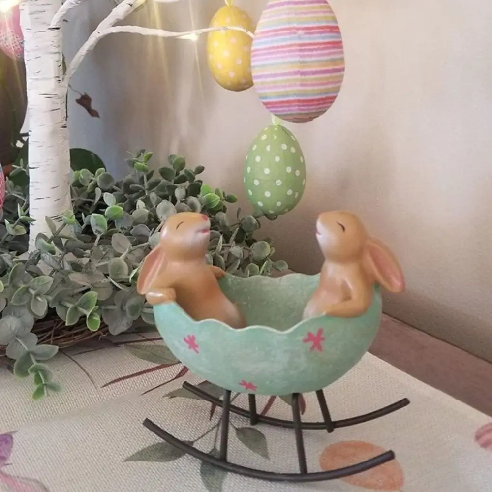 

Vintage Style Easter Bunny Ornaments Creative Craft Rocking Motion Rabbit Cradle Country Bunnies Rustic Design Easter Decoration