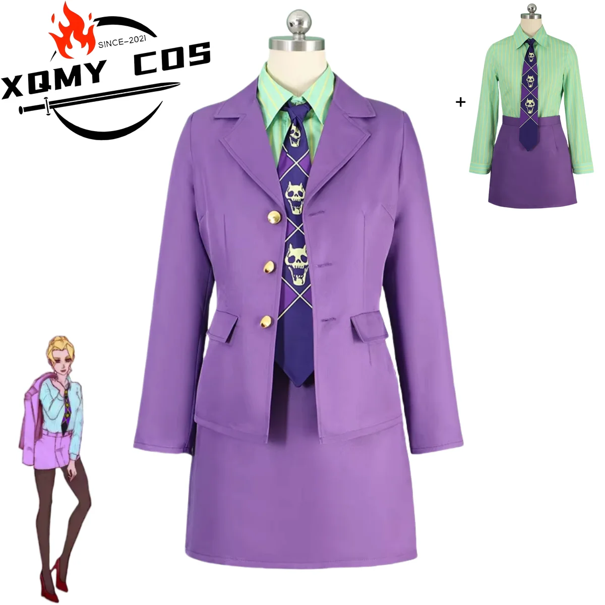 

XQAnime JoJo's Bizarre Adventure Kira Yoshikage Косплей Костюм Женский Фиолетовый Стиль Женское Пальто Рубашка Юбка Женская Сексуальная Вечеринка Su
