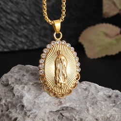 Exquisite Zircon Catholic Our Lady of Guadalupe Statue Pendant Virgin Mary Necklace Men\'s and Women\'s Amulet Jewelry