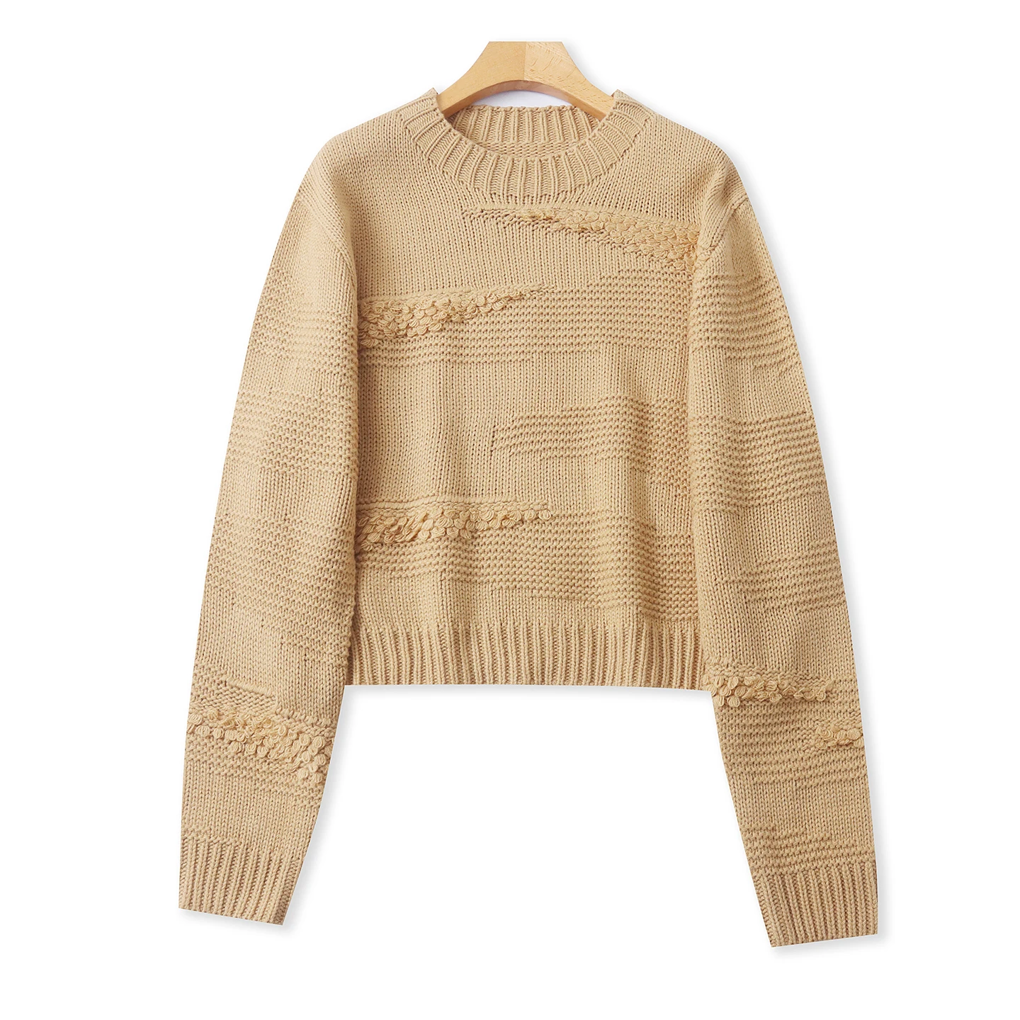 秋冬レディースカジュアルラウンドネックセーター多用途高品質ソフトスプライスニットセーター快適ポリエステルアクリル