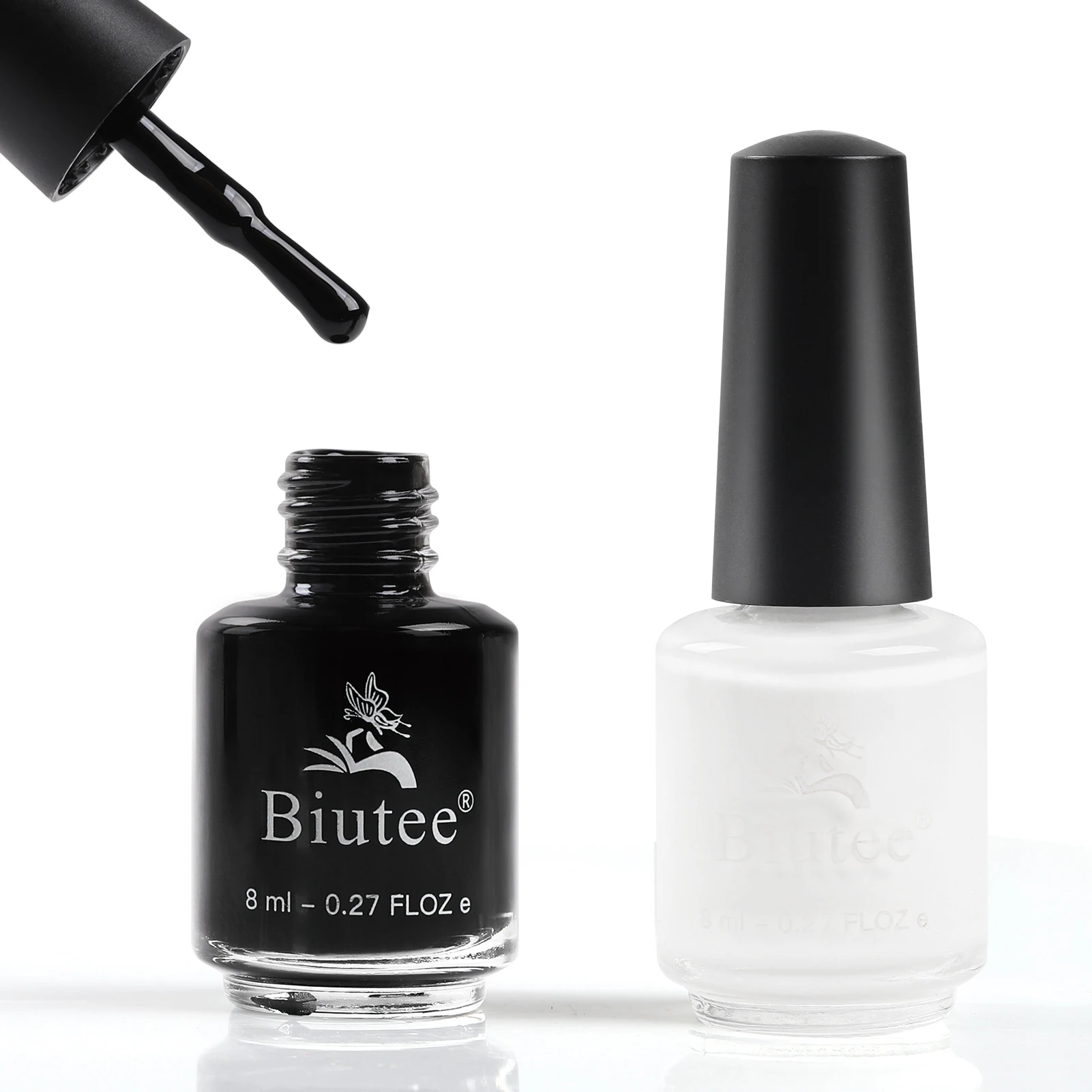 Biutee 8Ml ปั๊ม2สีแสตมป์เคลือบเงาเล็บปั๊มแผ่นพิมพ์ภาษาโปลิชคำพิมพ์เคลือบเงา No Smudge Top coat น้ำมัน