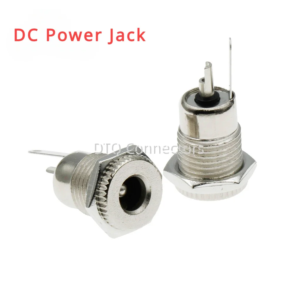 5PCS/LOT DC099 5.5 mm x 2.1mm DC Power Jack Socket Female Panel Mount Connector Metal DC-099 Open Hole 11MM 5.5*2.1 5.5*2.5
