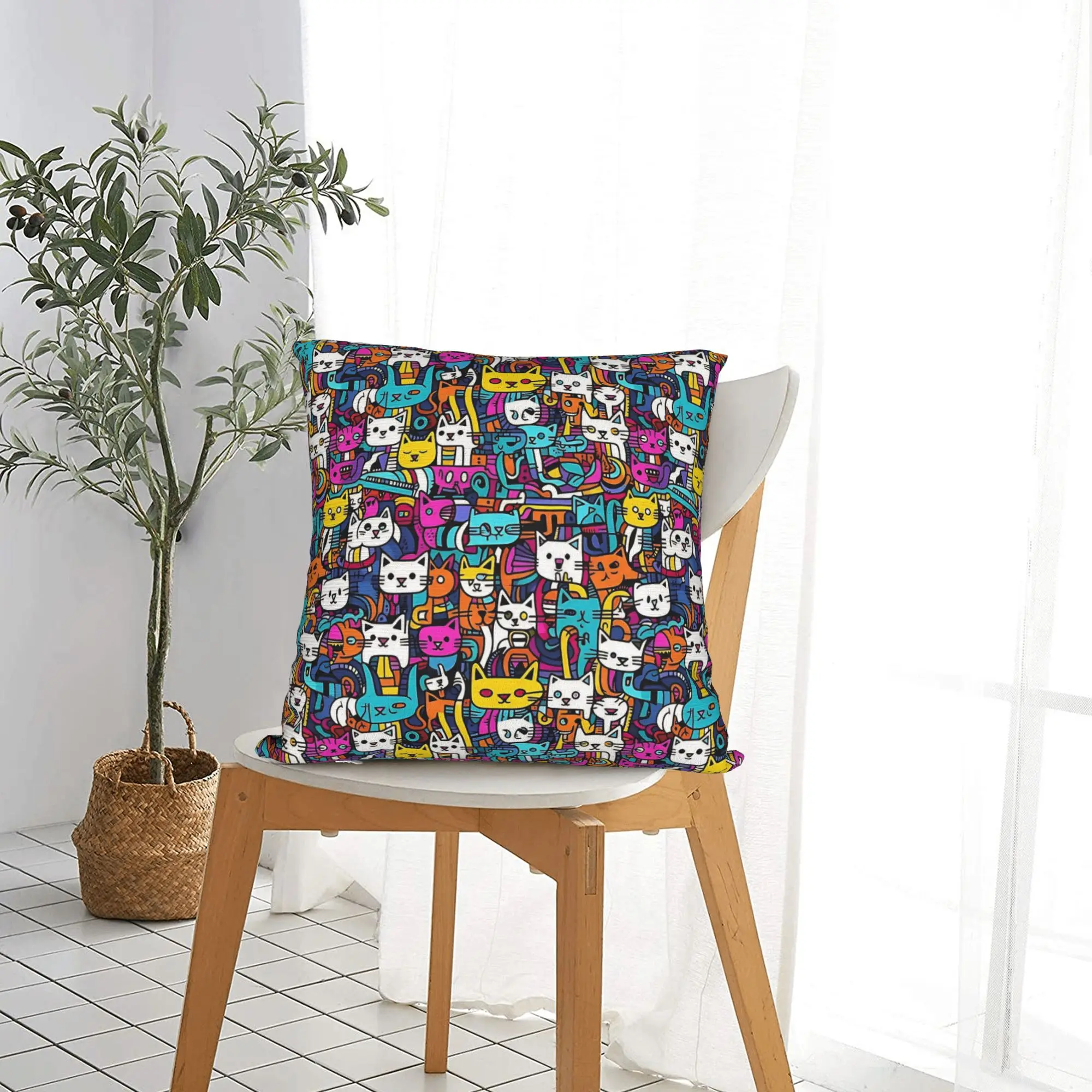 Kitty Joke A Cat Tapestry  Square Pillow Case Cats Cushion Cover Custom Zippered Decor Throw Pillow Case Cover for Home