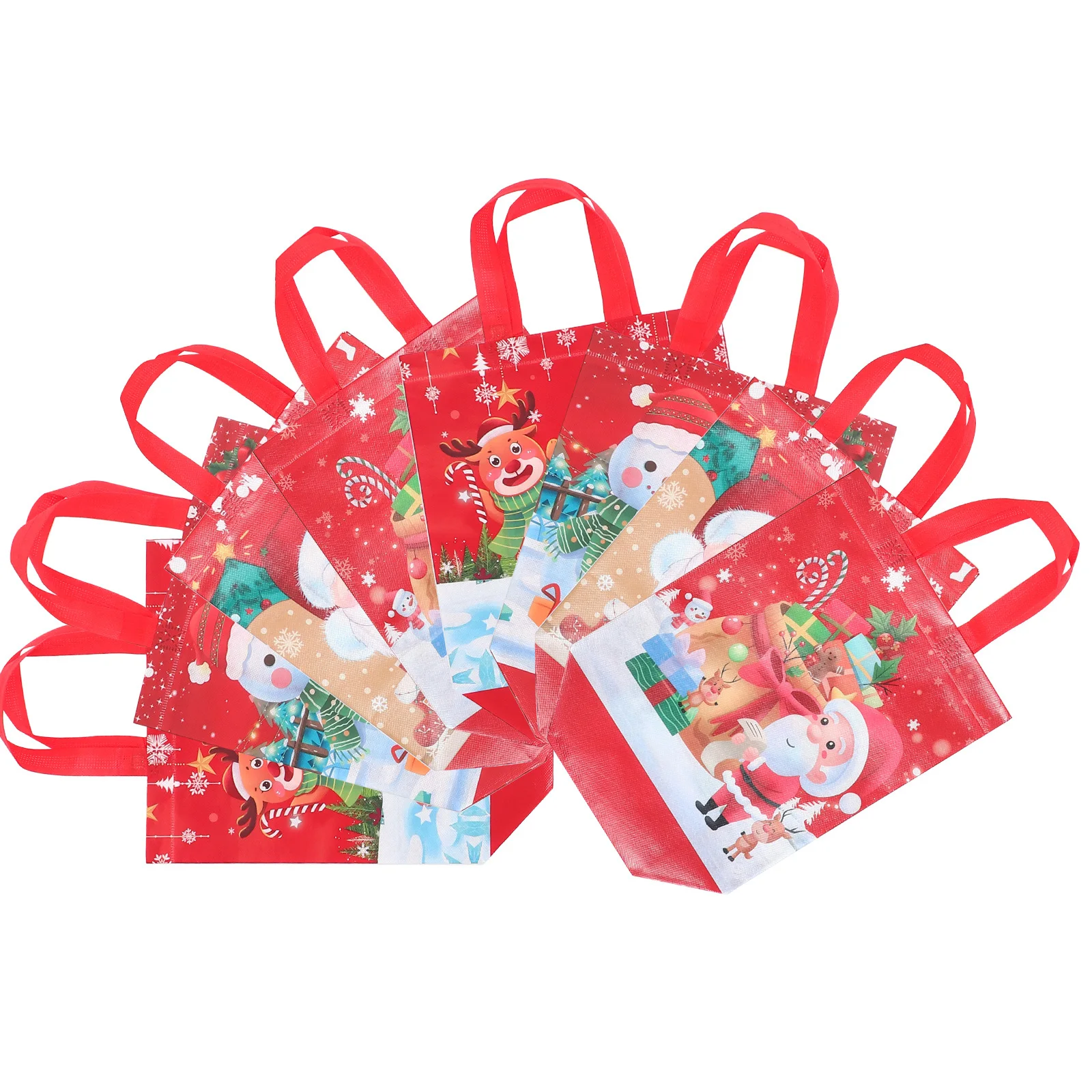 

8Pcs Christmas Non-Woven Reusable Shopping Tote Bags Large Capacity Xmas Gift Bags Handbags Party Favor Christmas Gift Handbags